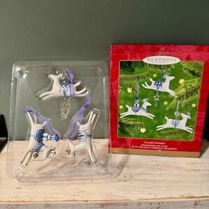 2000s Hallmark Keepsake Graceful Reindeer Ornaments  Porcelain Blue White Winter